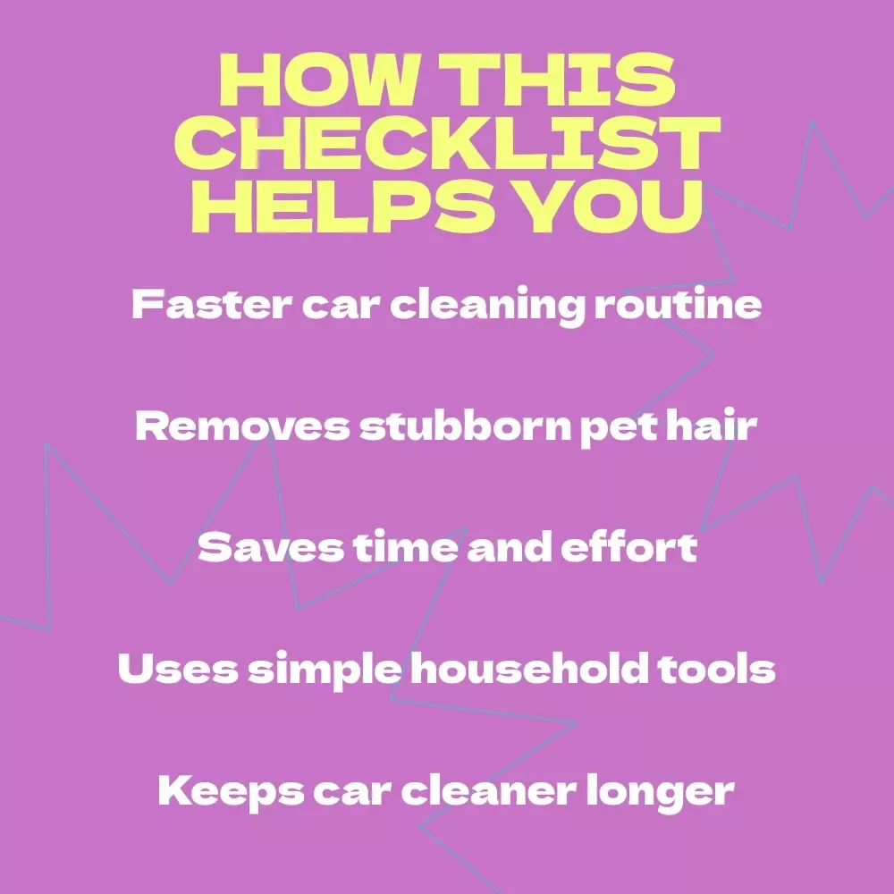 The Dog Hair Car Cleanup Checklist – How to Remove Dog Hair from Car Fast | Printable Pet Hair Removal Guide, Easy Car Cleaning Routine for Dog Owners