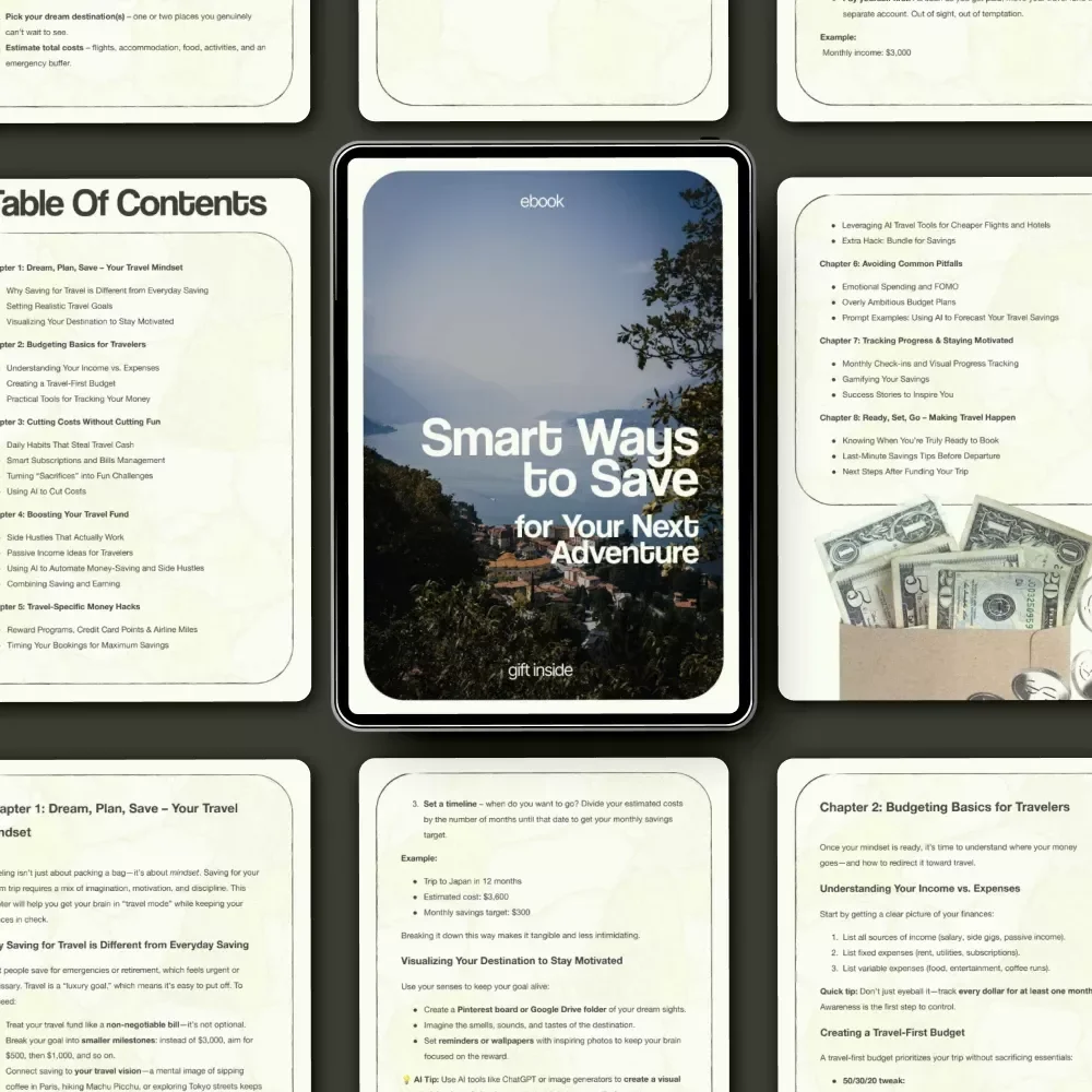 Smart Ways to Save for Your Next Adventure – Ultimate eBook Guide on how to save money for travel, Budgeting Tips, Travel Fund Strategies & Smart Saving Hacks