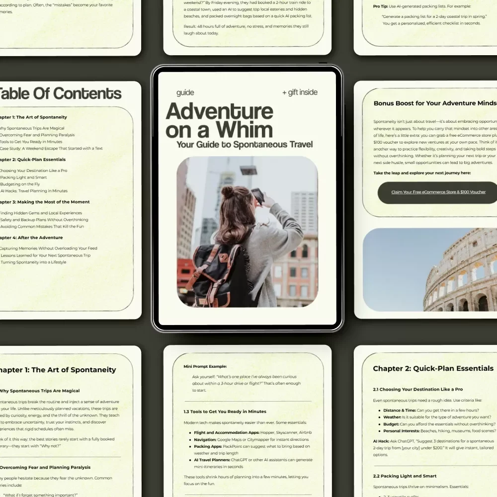 Adventure on a Whim: Your Guide to Spontaneous Travel | How to Plan a Spontaneous Trip eBook, Last-Minute Travel Guide, Quick Trip Planner, Instant Download