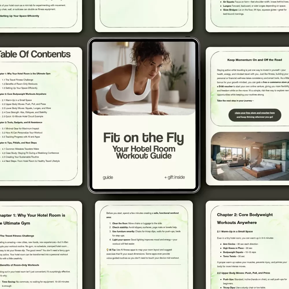 Fit on the Fly: Your Hotel Room Workout Guide – Ultimate hotel room workout while traveling Fitness eBook for Busy Travelers & On-the-Go Workouts