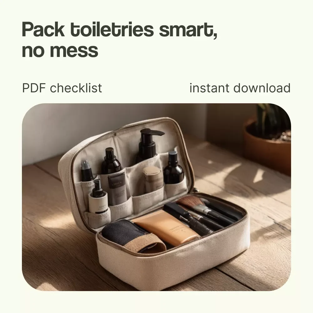 Travel Toiletry Packing Checklist (Stress-Free & Spill-Proof!) – How to Pack Toiletries for Travel Like a Pro, Printable Digital Download Organizer