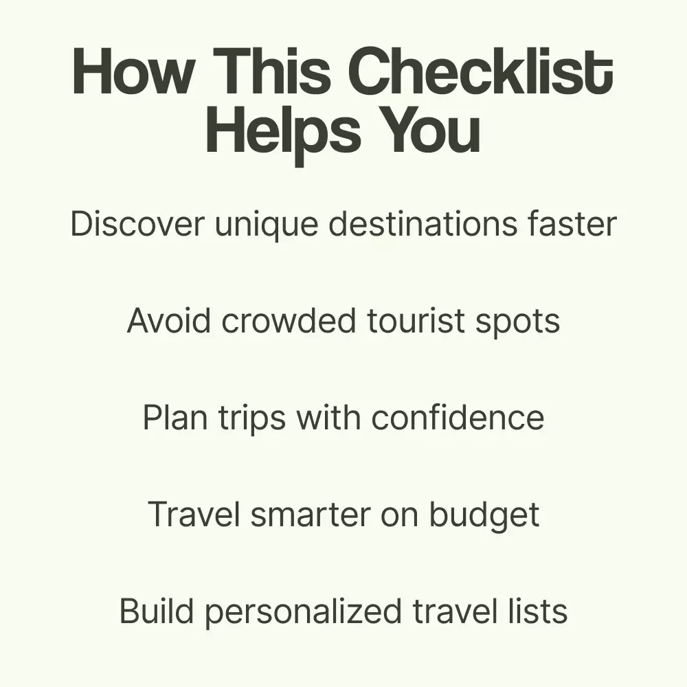Fun & Foolproof Checklist for Finding Underrated Travel Destinations | Easy Guide on how to find underrated travel destinations & hidden gems