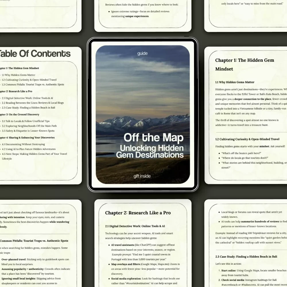 Off the Map: Unlocking Hidden Gem Destinations | How to Find Hidden Gem Destinations Travel Guide, Digital Download eBook for Curious Explorers & Smart Travelers