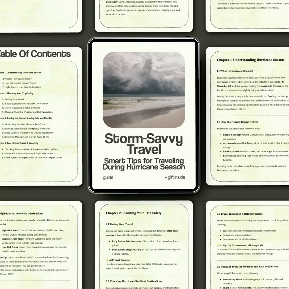 Storm-Savvy Travel: Smart Tips for Traveling During Hurricane Season | How to Travel During Hurricane Season Guide, Safe Travel Planning eBook, Hurricane Preparedness Checklist