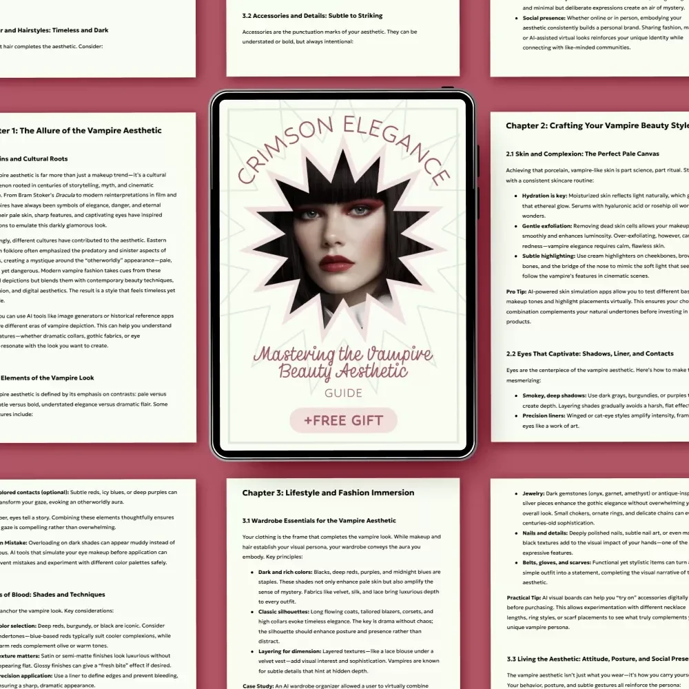 Crimson Elegance: Mastering the Vampire Beauty Aesthetic – Ultimate vampire beauty aesthetic Guide, Gothic Style eBook, Dark Glam Makeup & Fashion Digital Download