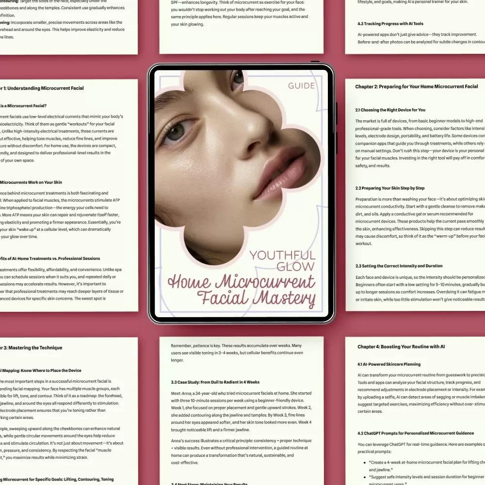 Youthful Glow: Home Microcurrent Facial Mastery – Microcurrent Facial at Home Guide, DIY Skin Lifting & Toning eBook, Anti-Aging Facial Routine Download