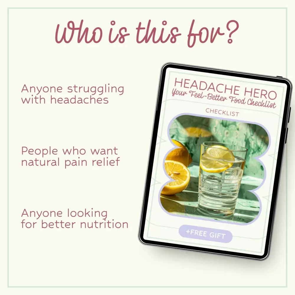 Headache Hero: Your Feel-Better Food Checklist | What Foods Help Reduce Headaches Guide | Printable Wellness Checklist, Migraine Relief Diet Tracker