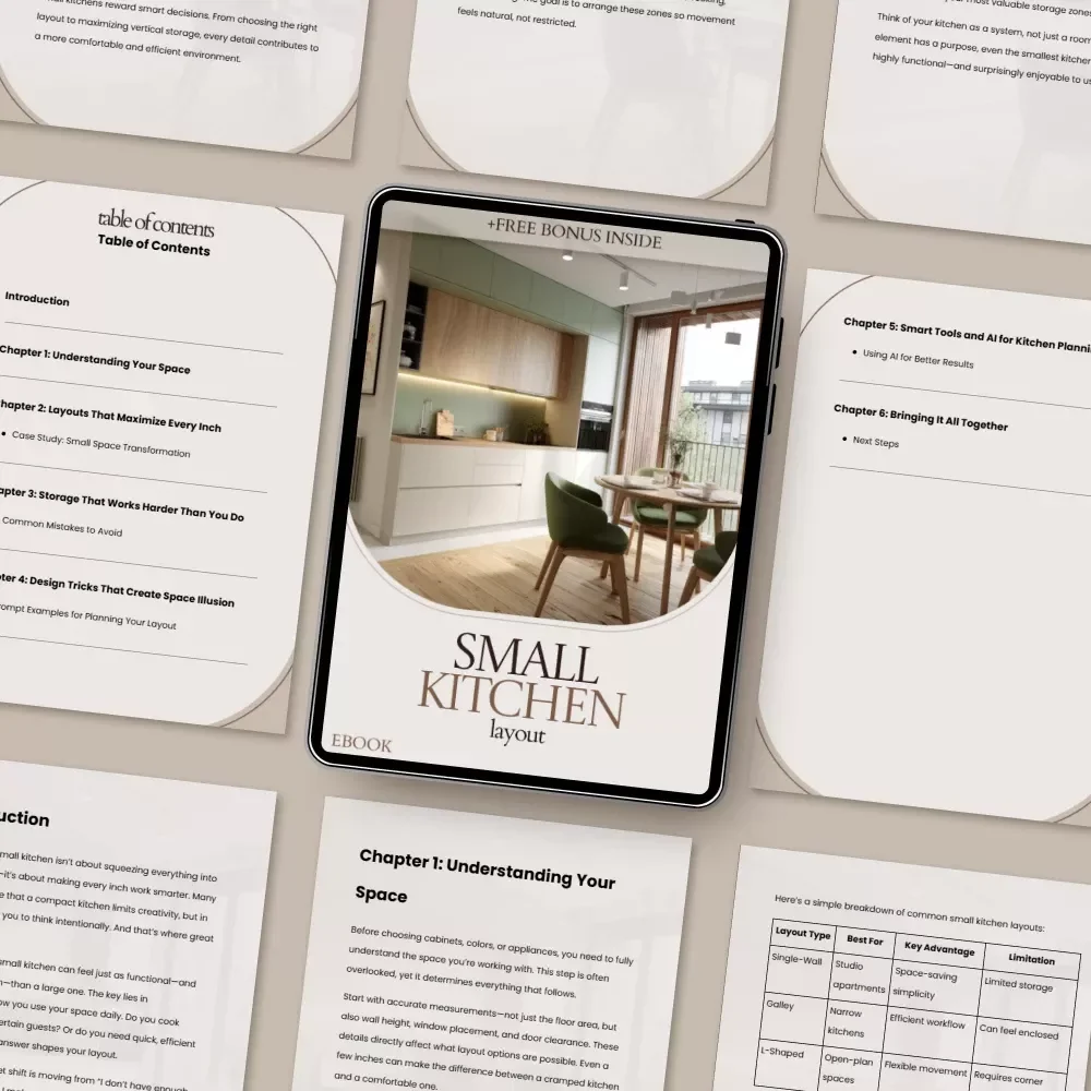 Small Kitchen Layout eBook | Kitchen Layout for Small Spaces Guide, Smart Storage Ideas, Compact Kitchen Design Planner, Space-Saving Layout Blueprint
