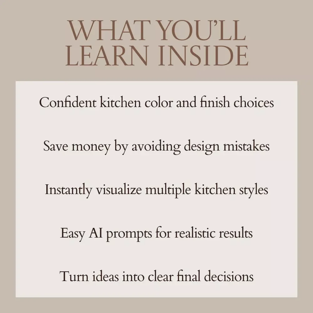 See Your Dream Kitchen Before You Build It – AI to Visualize Kitchen Colors and Finishes Guide, Kitchen Design eBook, Remodel Planning Checklist