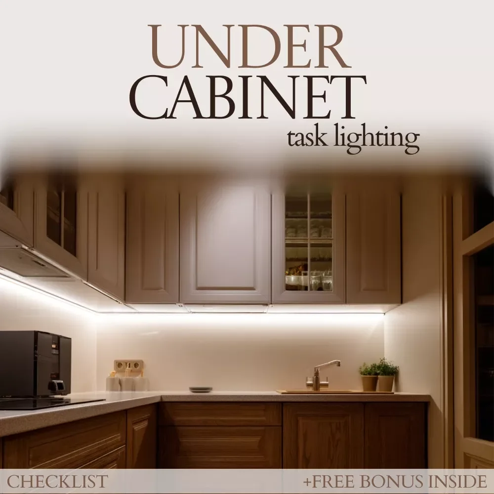Under-Cabinet Task Lighting Checklist, Kitchen Lighting Planner Guide, under cabinet task lighting Setup, DIY Lighting Design & Installation Printable