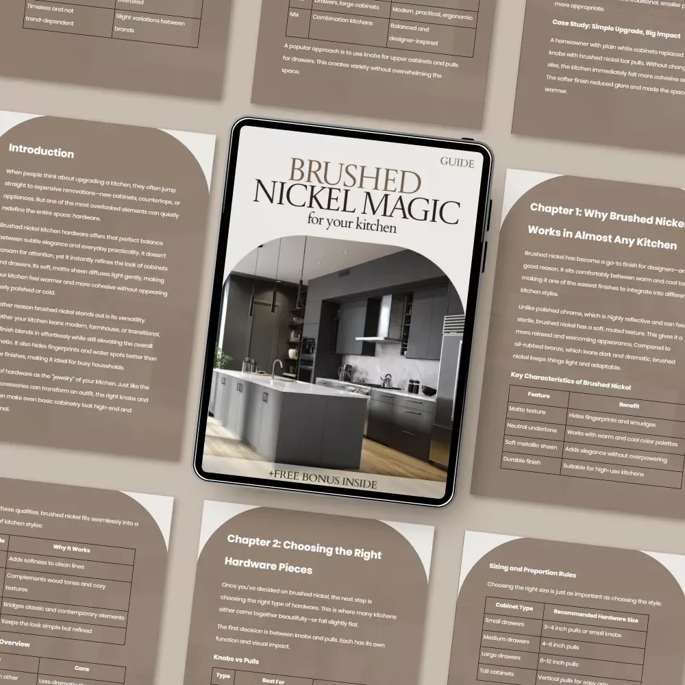 Brushed Nickel Magic for Your Kitchen – Ultimate Guide to Brushed Nickel Kitchen Hardware, Cabinet Knobs & Pulls Styling, Modern Kitchen Upgrade eBook