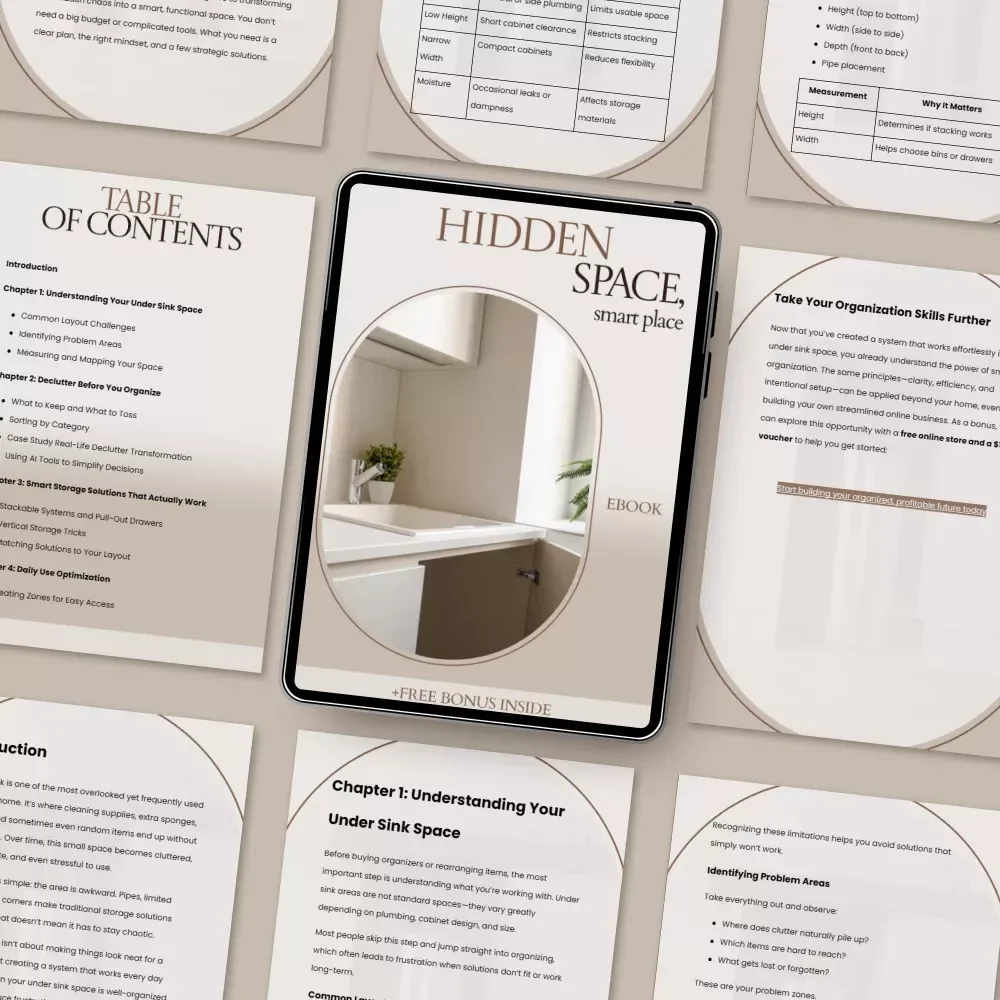 Hidden Space, Smart Place – Under Sink Organization eBook Guide, Small Space Storage Solutions, Declutter Checklist, Home Organization Digital Download