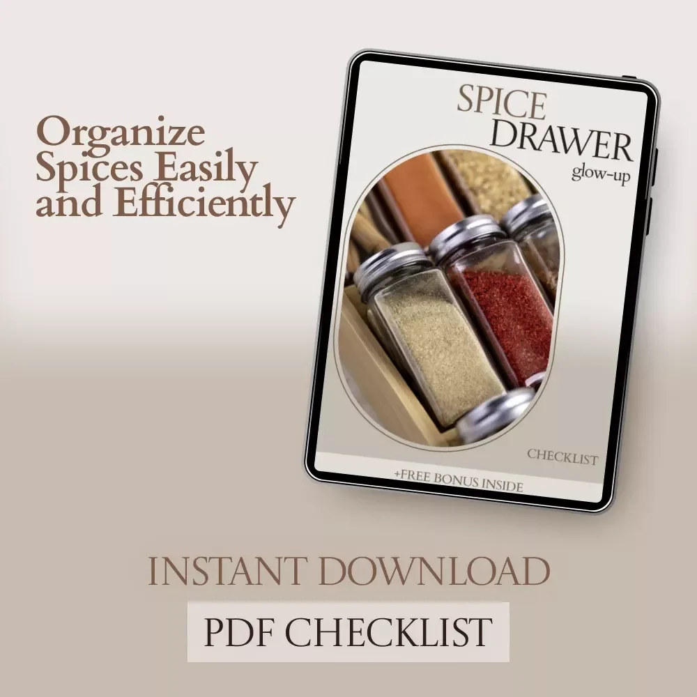Spice Drawer Glow-Up Checklist – How to Organize Spice Drawer, Kitchen Organization Guide, Printable Spice Declutter System, Easy Pantry Reset