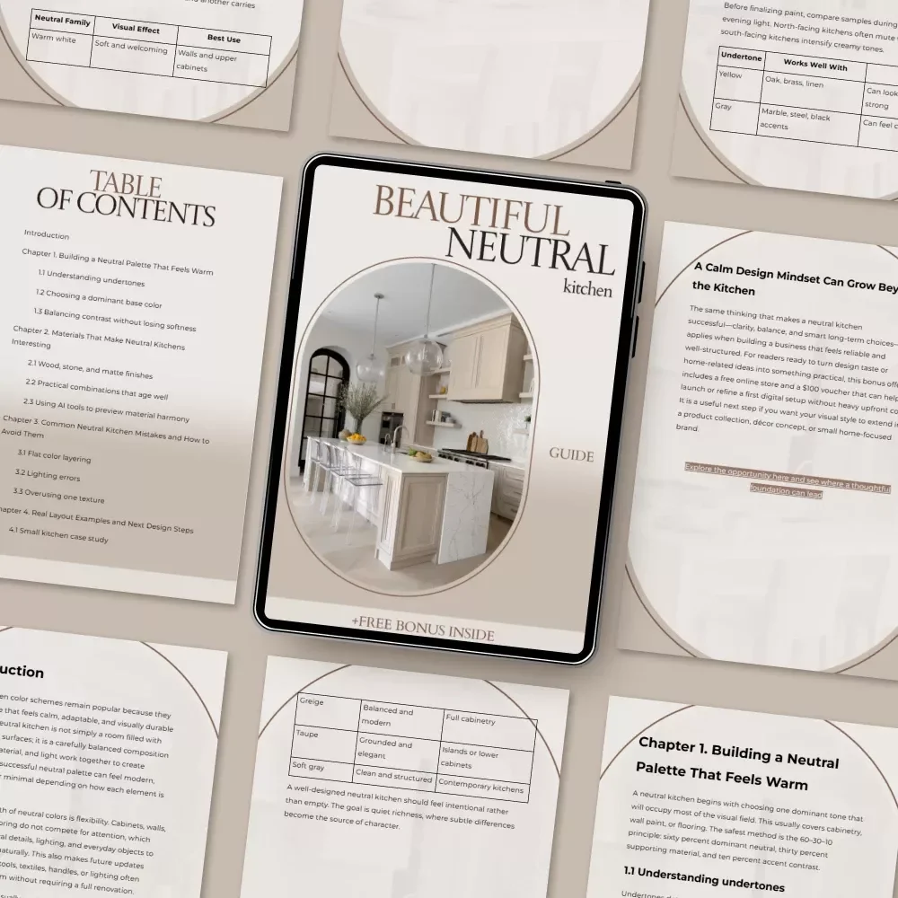 Beautiful Neutral Kitchen Guide – Neutral Kitchen Color Schemes eBook for Warm, Timeless Interiors, Modern Kitchen Design Inspiration & Practical Styling Checklist
