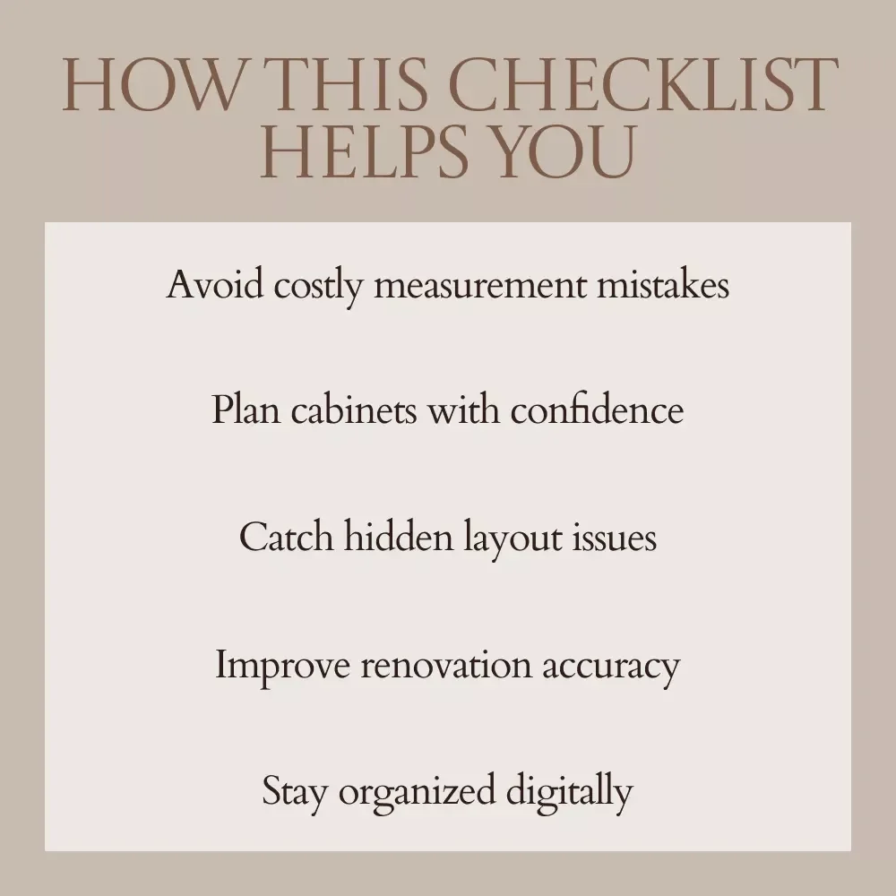 Kitchen Measuring Checklist – How to Measure for Kitchen Cabinets Guide, Printable Kitchen Planning Checklist, Cabinet Measurement Planner, Remodel Prep Tool