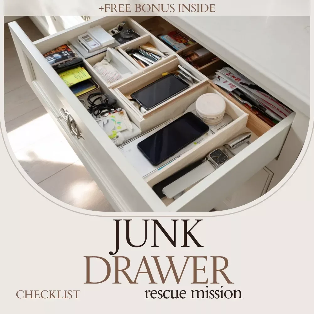 Junk Drawer Rescue Mission Checklist – How to Organize Junk Drawer Fast, Simple Home Organization Digital Download, Declutter Guide