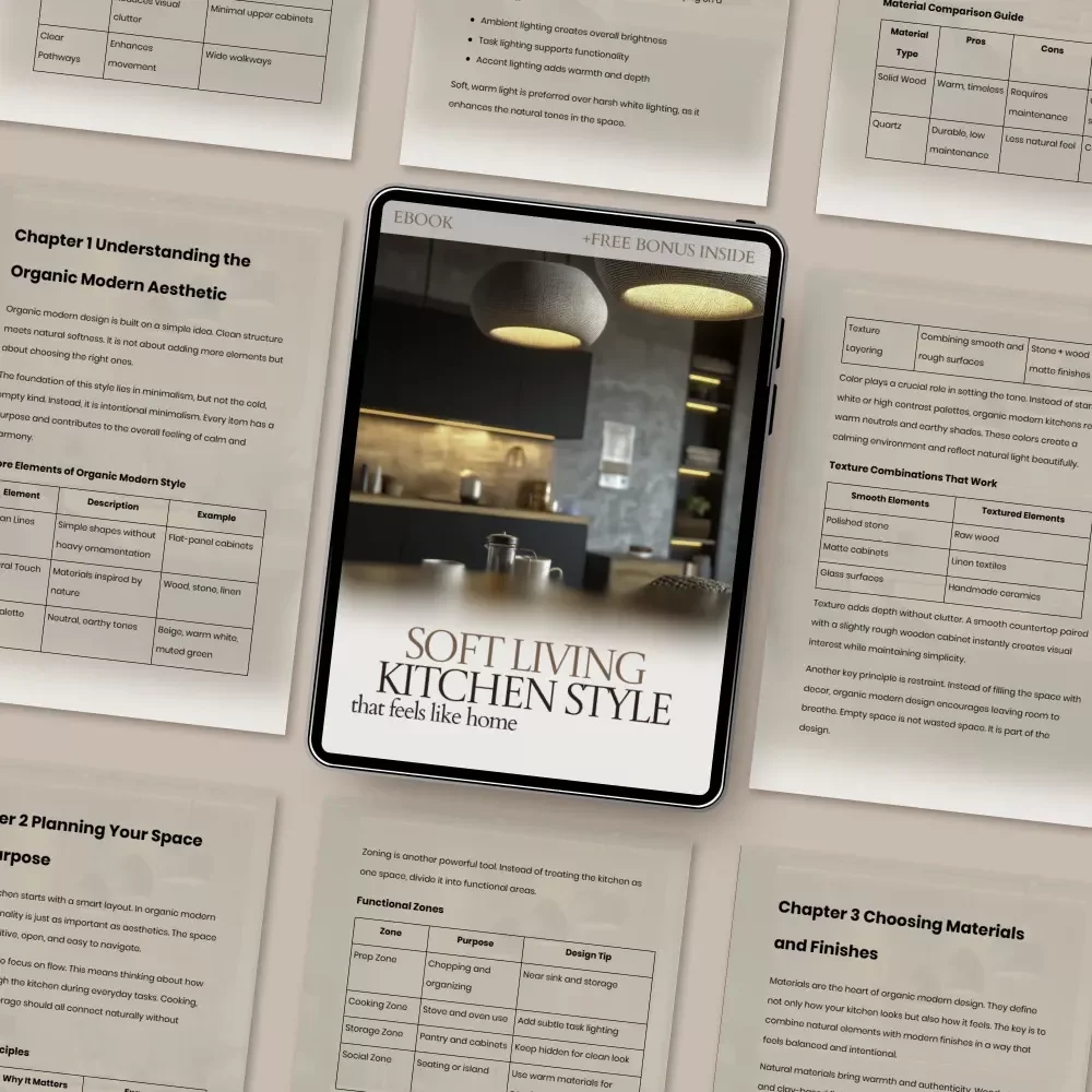 Soft Living Kitchen Style That Feels Like Home – Organic Modern Kitchen Style eBook Guide, Minimal Warm Kitchen Design, Calm Aesthetic Planning & Styling Workbook
