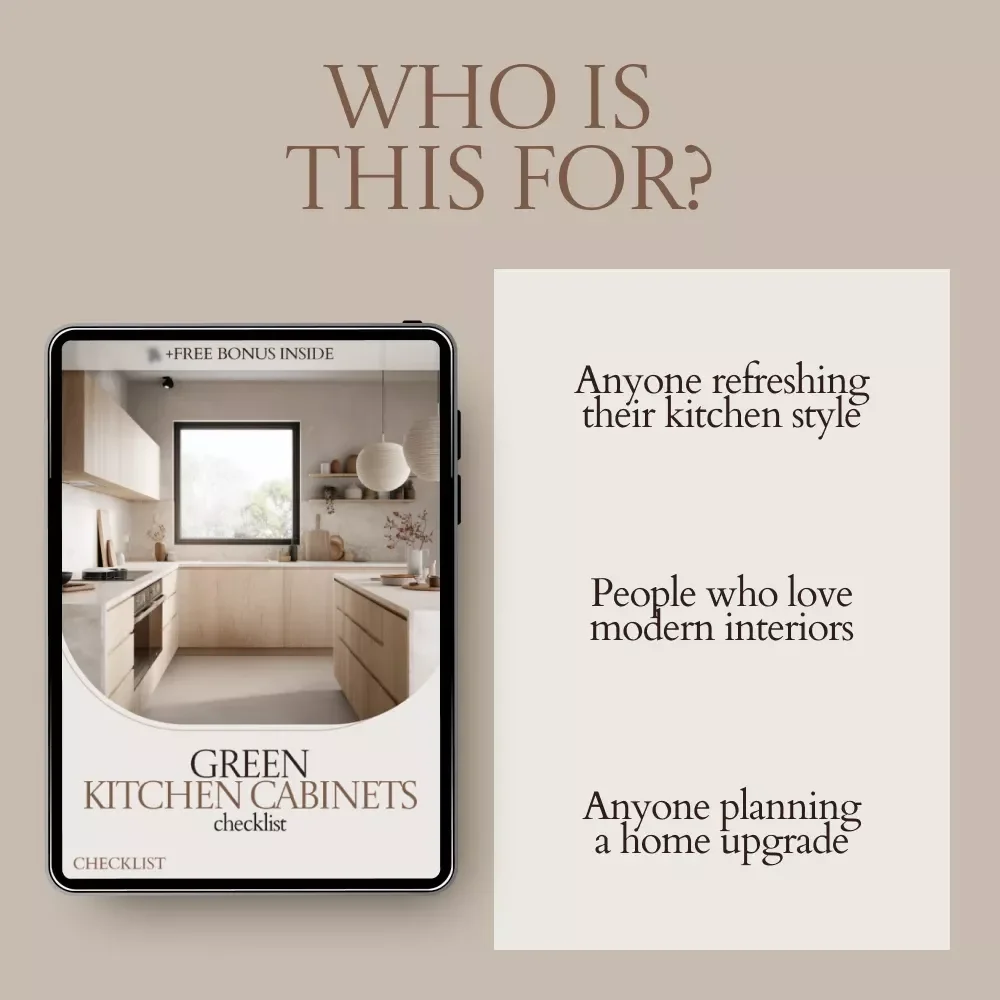 Green Kitchen Cabinets Checklist – Green Kitchen Cabinets Ideas Guide, Kitchen Design Planner, Cabinet Color Pairing Checklist, DIY Kitchen Styling Download
