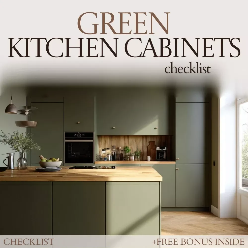 Green Kitchen Cabinets Checklist – Green Kitchen Cabinets Ideas Guide, Kitchen Design Planner, Cabinet Color Pairing Checklist, DIY Kitchen Styling Download