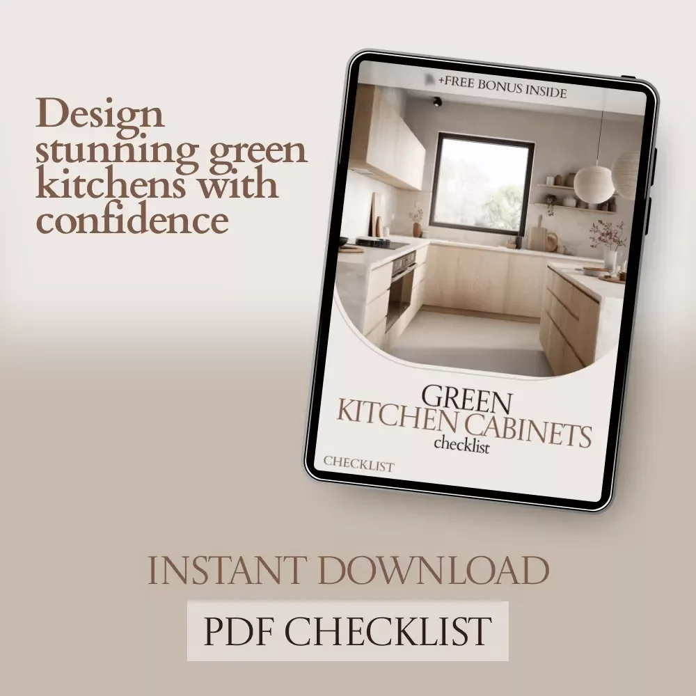Green Kitchen Cabinets Checklist – Green Kitchen Cabinets Ideas Guide, Kitchen Design Planner, Cabinet Color Pairing Checklist, DIY Kitchen Styling Download