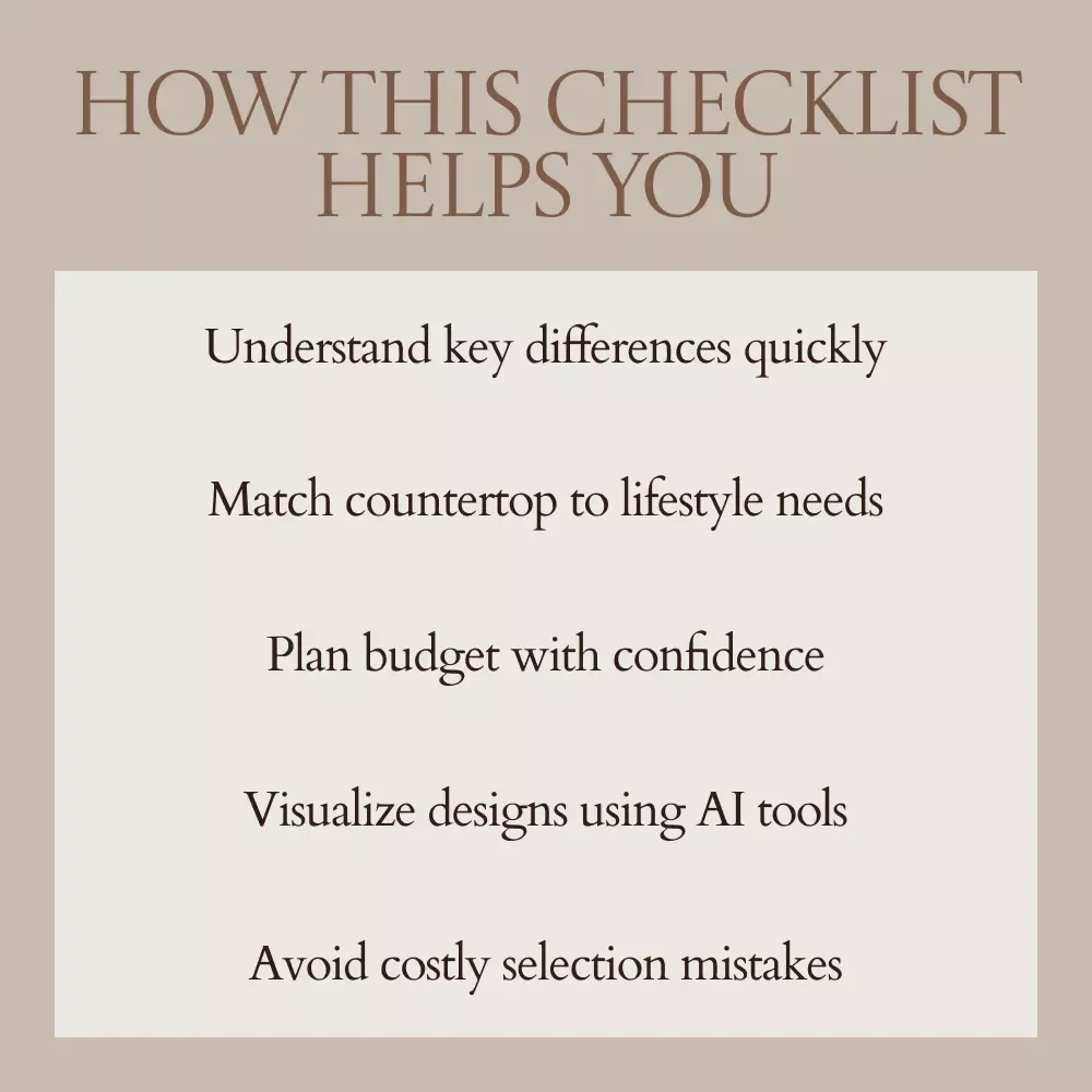 Quartz vs Quartzite Countertop Checklist – Essential Guide for Choosing Quartz vs Quartzite Countertops
