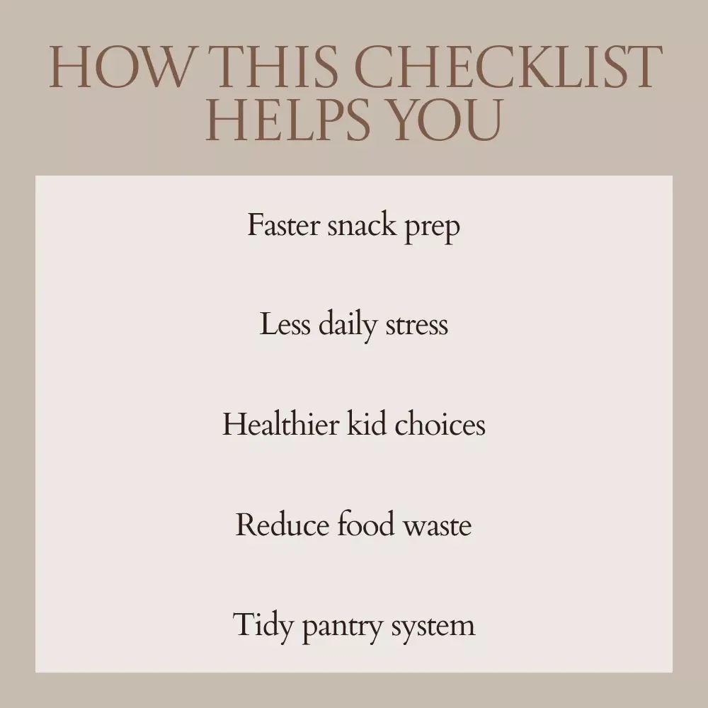 Organizing Kid Snacks Checklist – How to Organize Kid Snacks for Busy Families, Printable Snack System Guide, Kids Pantry Organization Tool
