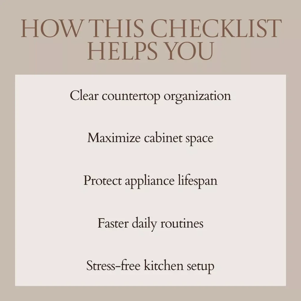 Storing Small Kitchen Appliances Checklist | How to Store Small Appliances Guide | Kitchen Organization Printable, Declutter Your Countertops, Smart Storage System