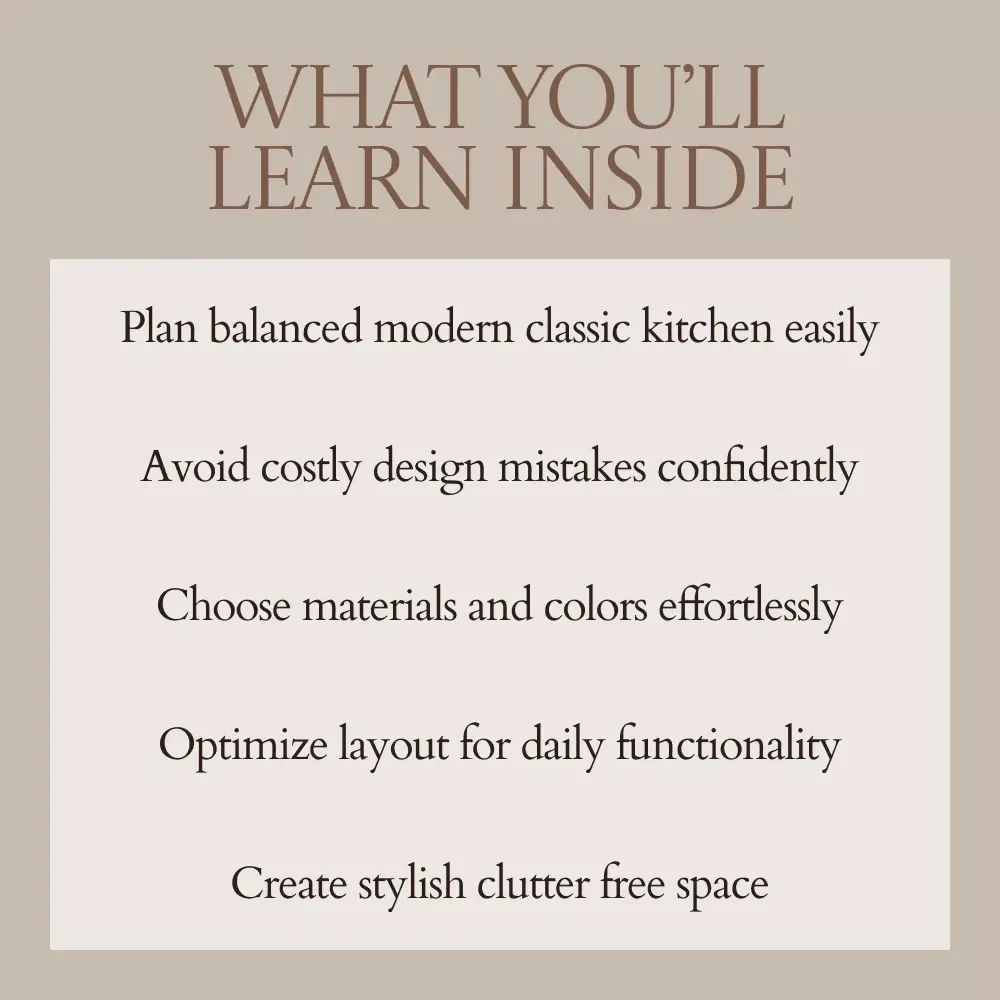 Where Classic Meets Modern Kitchen Style That Works | Transitional Kitchen Design eBook Guide | Timeless Kitchen Planning, Layout, Lighting & Decor Checklist