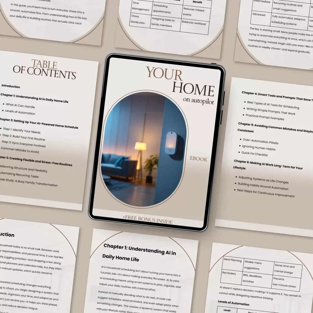 Your Home on Autopilot: AI to Organize Household Schedules eBook, Smart Home Planning Guide, Family Routine Automation Checklist, Digital Download