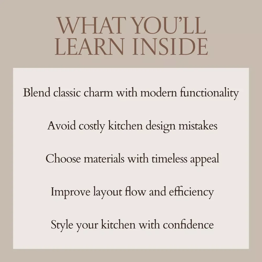 Where Classic Charm Meets Modern Living – Traditional Kitchen with Modern Touches eBook Guide, Timeless Design Ideas, Kitchen Layout, Materials & Styling Checklist