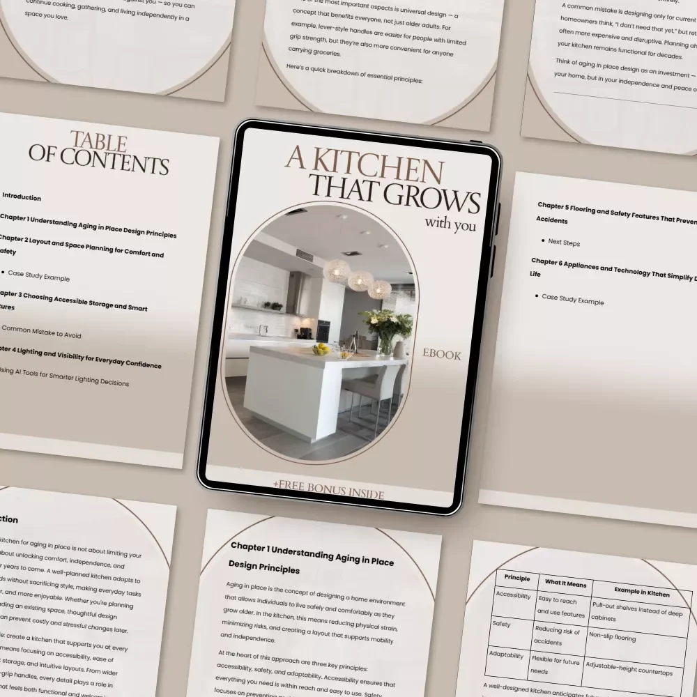A Kitchen That Grows With You – how to design kitchen for aging in place eBook | Accessible Kitchen Planning Guide | Safety, Layout & Smart Home Checklist