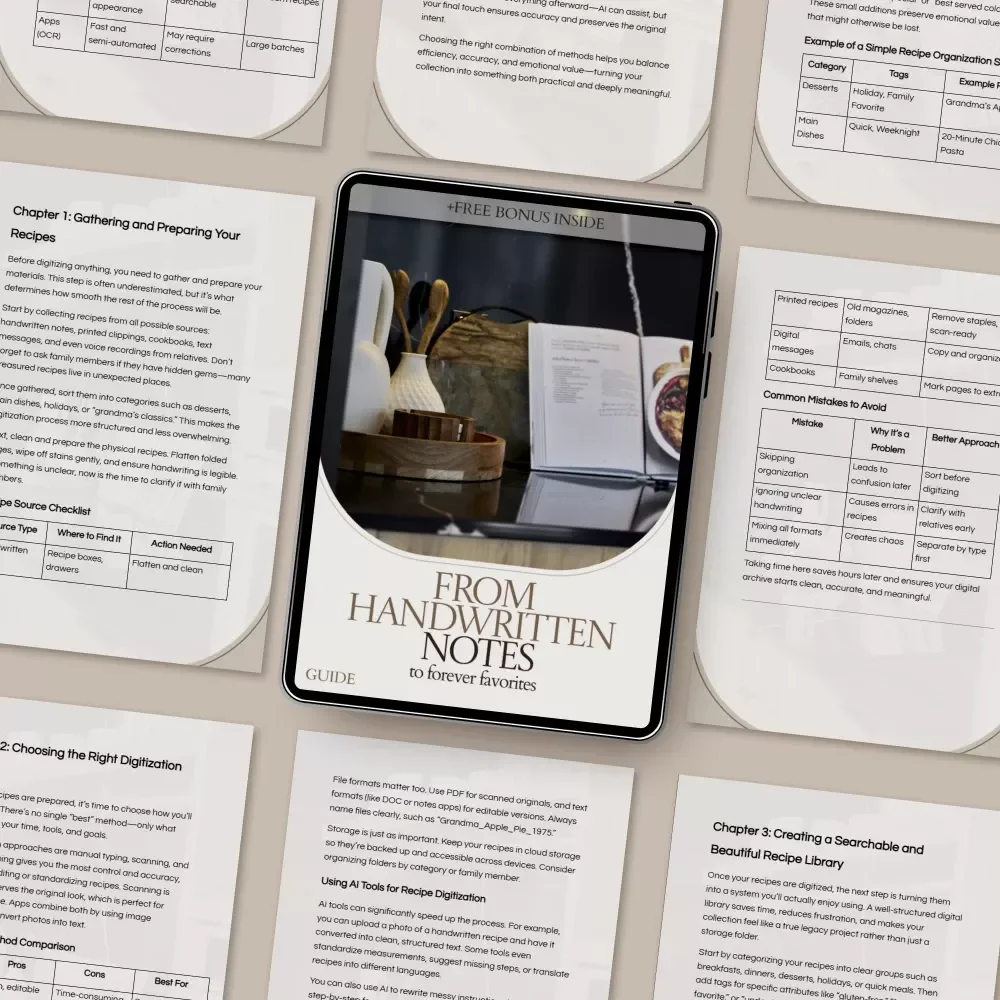 From Handwritten Notes to Forever Favorites: A Complete Guide on How to Digitize Family Recipes, Preserve Memories & Create a Searchable Digital Cookbook