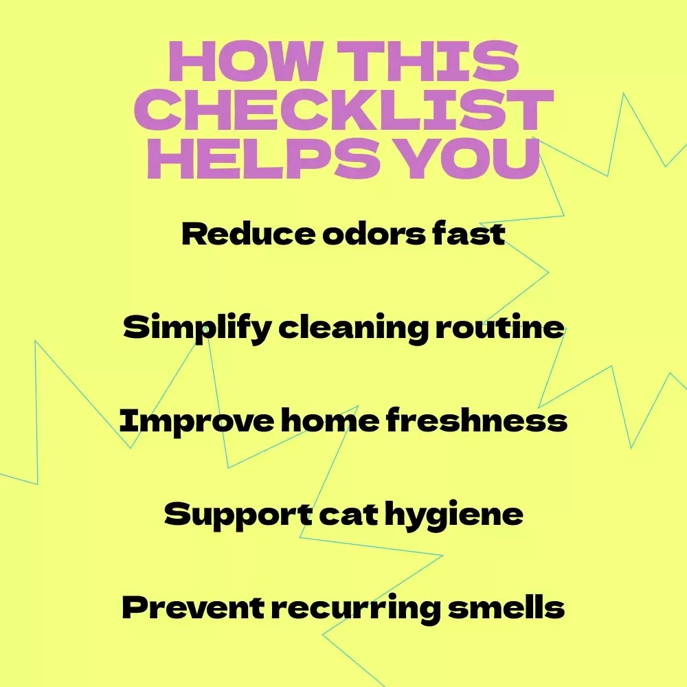 Checklist to Reduce Litter Box Smell – Easy Guide on how to reduce litter box smell for Cat Owners, Odor Control Tips, Printable Pet Care Checklist