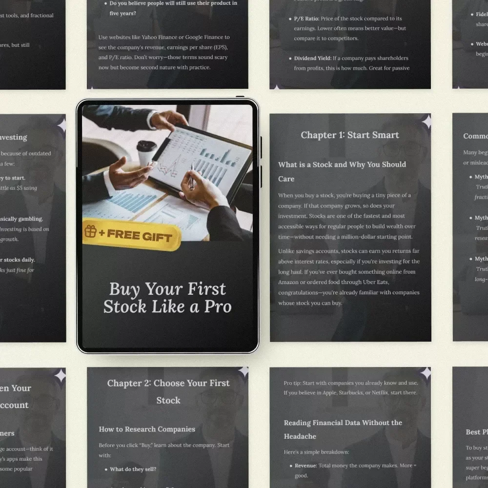 Buy Your First Stock Like a Pro – Beginner’s Guide on how to buy company stocks, Step-by-Step Investing eBook & Starter Checklist
