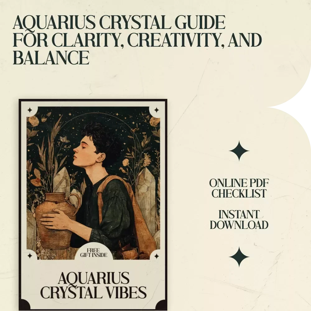 Aquarius Crystal Vibes – Best Crystals for Aquarius Zodiac Sign Guide, Aquarius Crystal Checklist, Aquarius Energy Healing eBook, Astrology Crystal Routine
