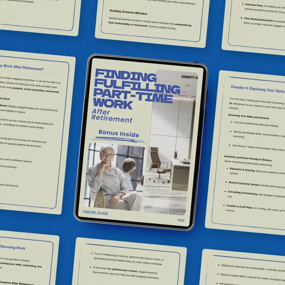 Finding Fulfilling Part-Time Work After Retirement – Practical Guide on how to find part time work after retirement, Retirement Job Ideas, Flexible Income & Purpose After Retirement Digital Download