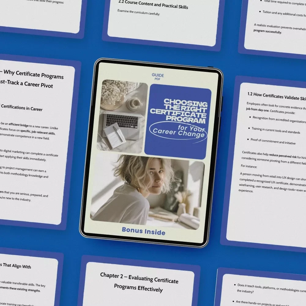 Choosing the Right Certificate Program for Your Career Change – Complete Guide on how to choose a certificate program for a career pivot, Career Switch Planner, Digital Download