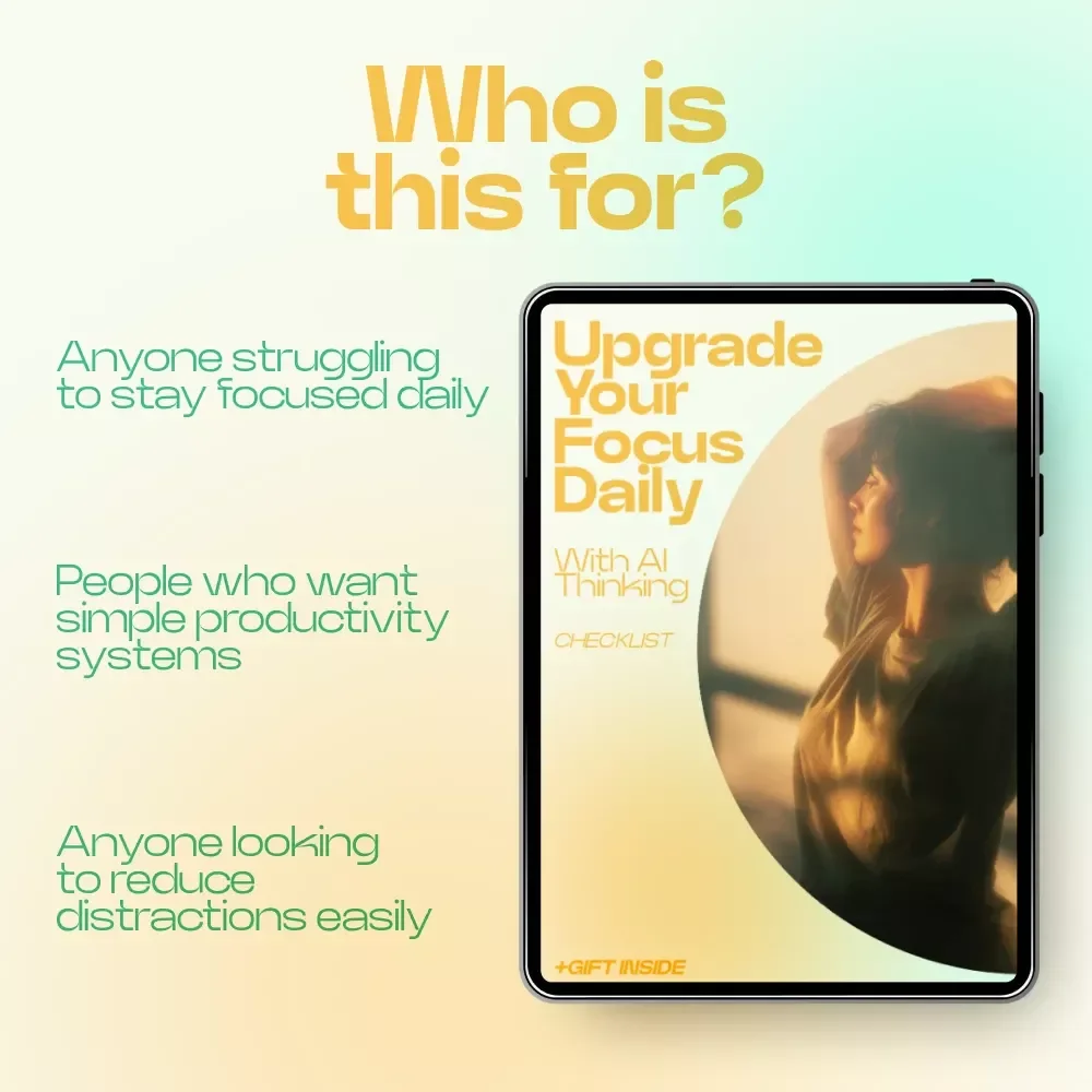 Upgrade Your Focus Daily With AI Thinking – AI Ideas for Improving Focus Daily Checklist, Productivity System, Digital Download for Deep Work & Clarity