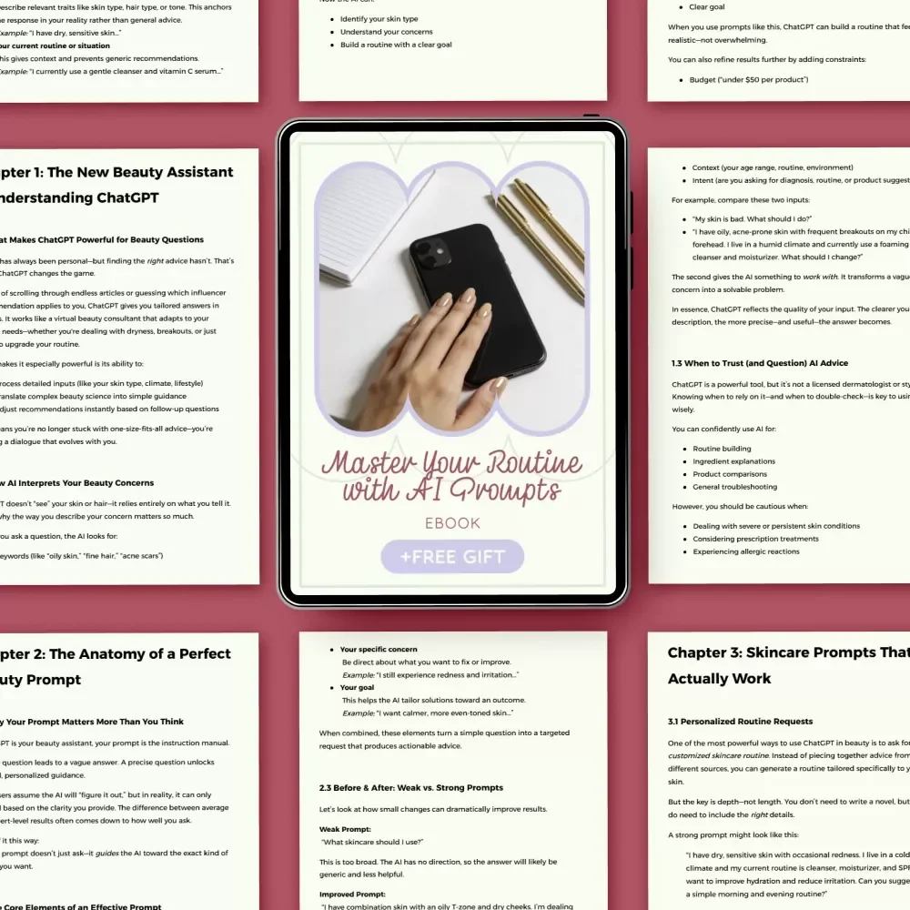 ChatGPT Prompts for Beauty Questions – Ultimate AI Beauty Guide eBook for Skincare, Haircare & Makeup | Smart Beauty Prompts Digital Download