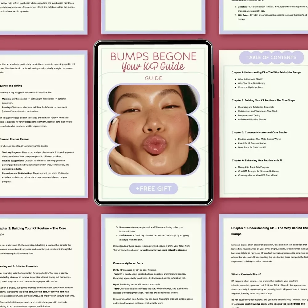 Bumps Begone: Your KP Guide | KP Bumpy Skin Routine eBook, Smooth Skin Checklist, Keratosis Pilaris Care Plan, AI Skincare Planner Download