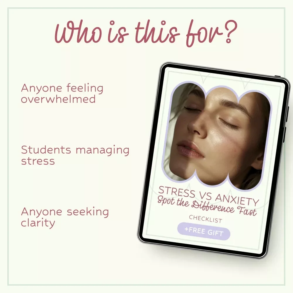 Stress vs Anxiety: Spot the Difference Fast | Printable Checklist for stress symptoms vs anxiety symptoms | Mental Health Guide, Instant Download