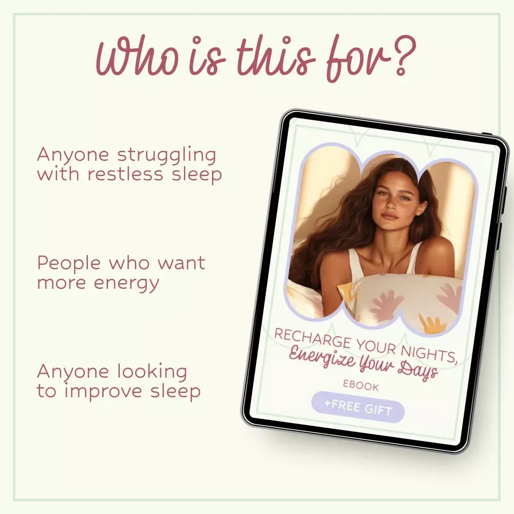 Recharge Your Nights, Energize Your Days – Restless Sleep Guide, What Causes Restless Sleep eBook, Sleep Improvement Checklist, Better Sleep Planner