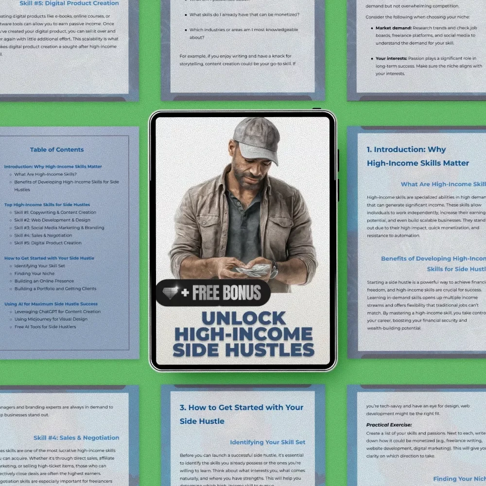 Unlock High-Income Side Hustles: A Practical Guide to High-Income Skills for Side Hustle Success, Digital Download for Beginners & Aspiring Entrepreneurs
