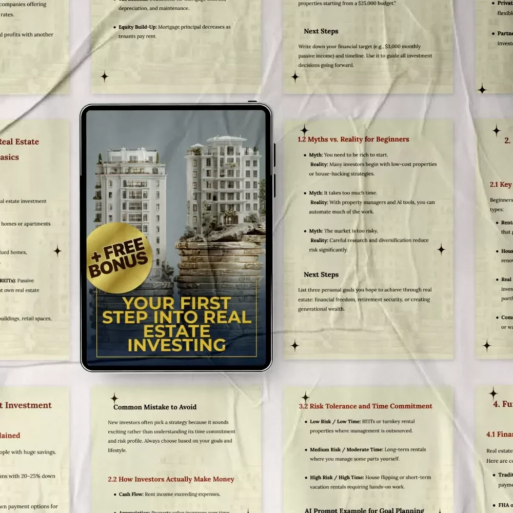 Your First Step Into Real Estate Investing – A Beginner’s Guide on how to get started in real estate investing, Build Passive Income & Create Long-Term Wealth (Digital eBook Download)