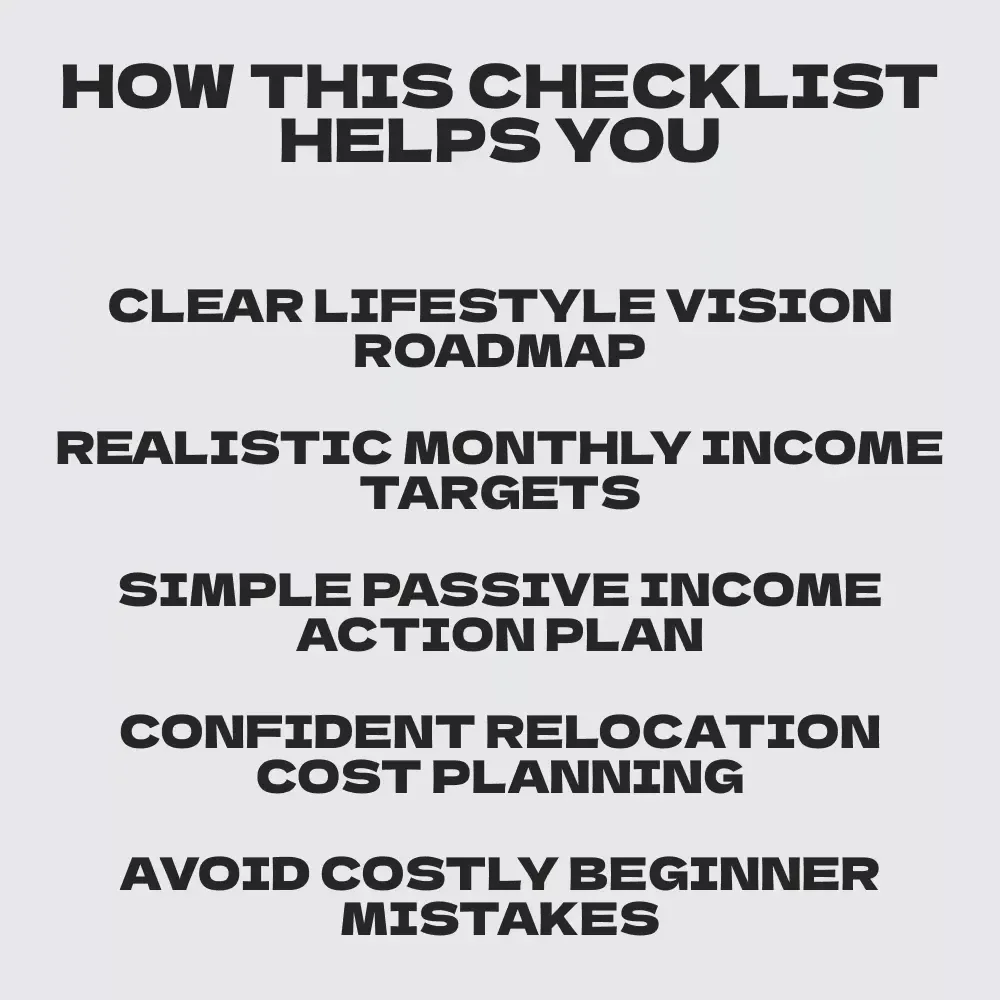 Action Steps to Design Your Dream Life – Geo-arbitrage & Passive Income Strategies Checklist for Location Freedom, Digital Nomads & Financial Independence