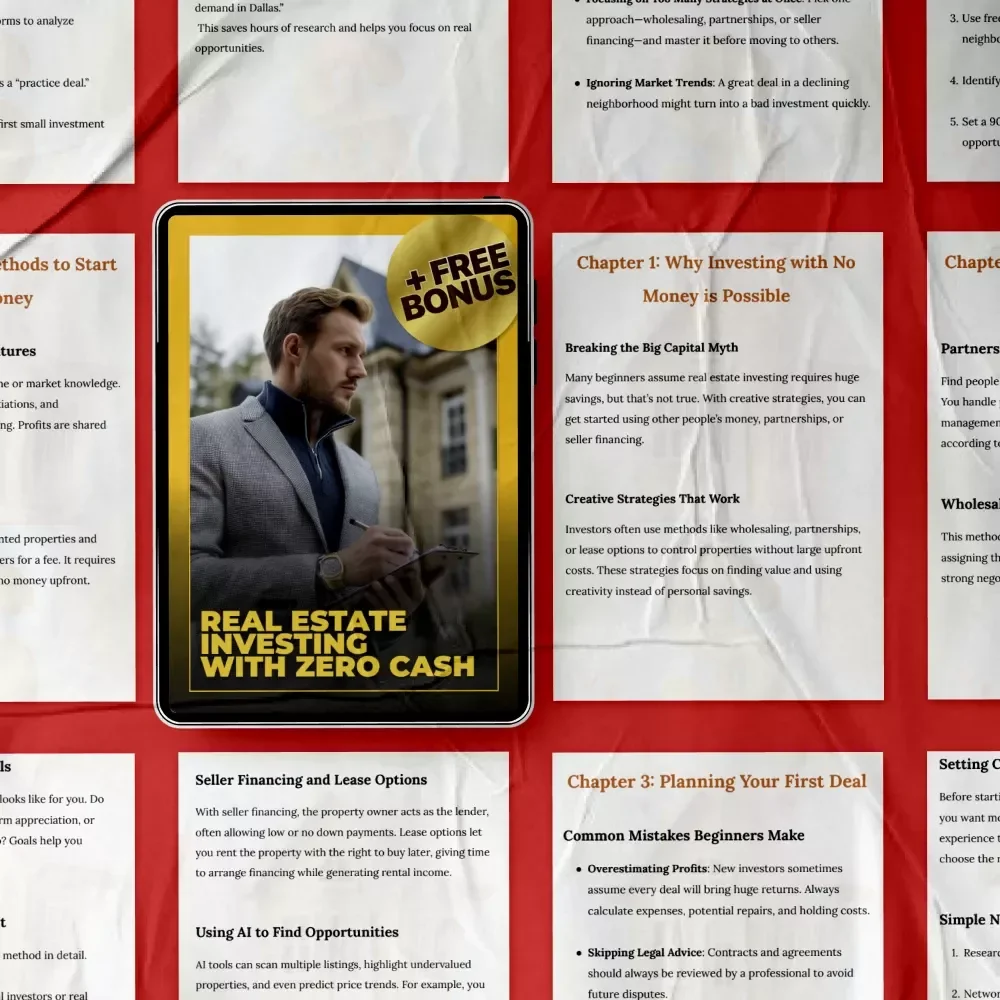 Real Estate Investing with Zero Cash – The Ultimate Guide on How to Invest in Real Estate with No Money | Beginner-Friendly Digital Download
