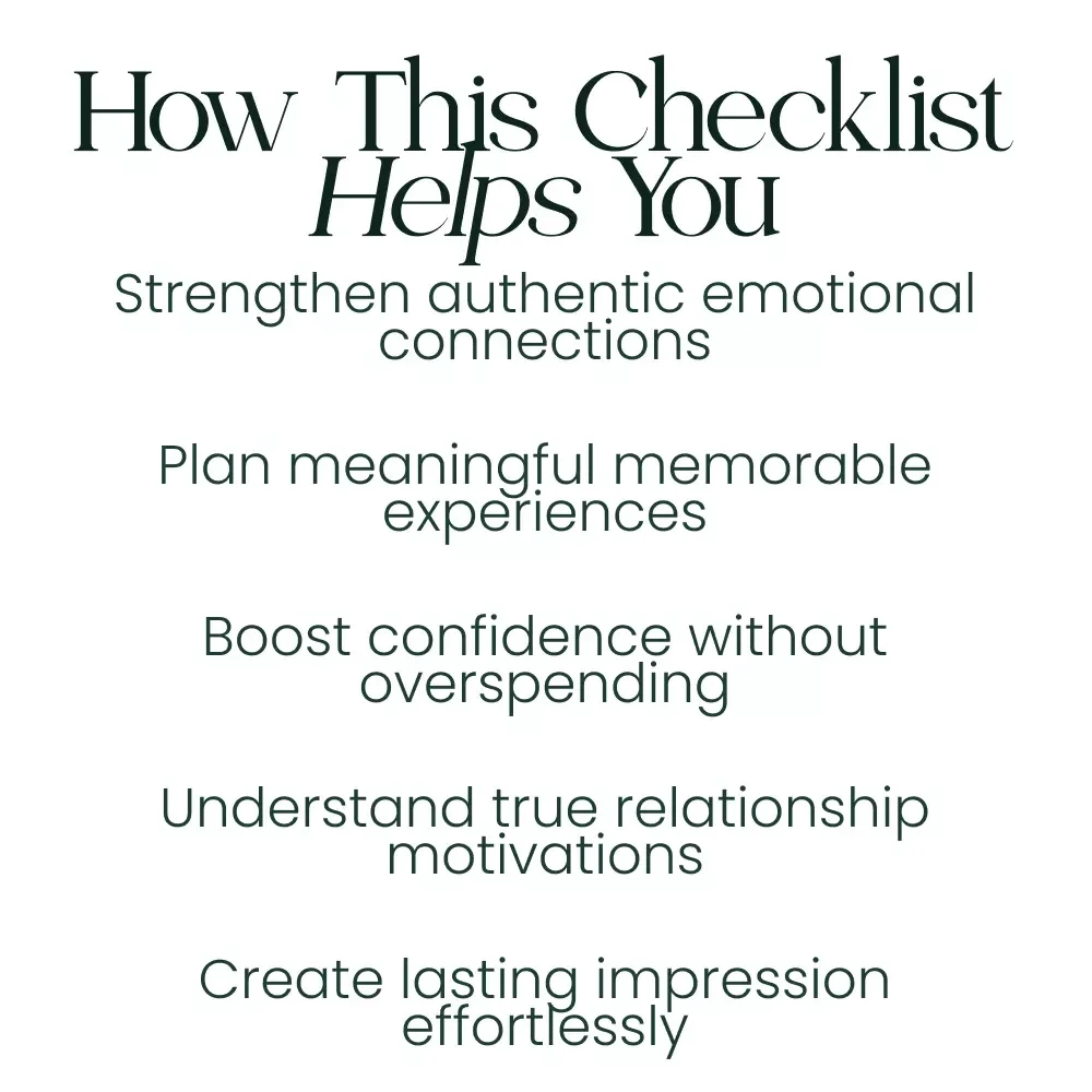 Impressing with Substance, Not Just Cash – Relationship Checklist for Men Spending Money to Impress Women | Digital Download Guide for Genuine Attraction