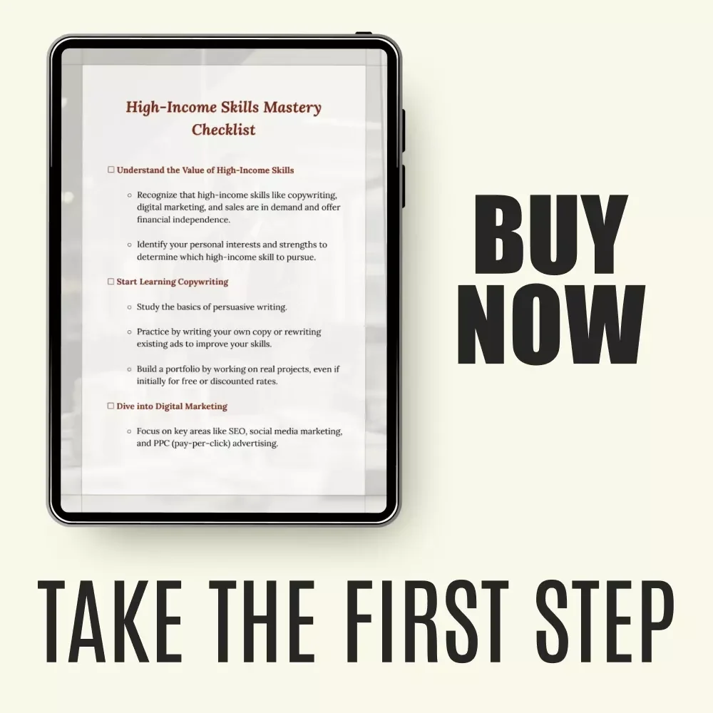 High-Income Skills Mastery Checklist | 5 high income skills Guide for Copywriting, Digital Marketing & Sales | Digital Download for Freelancers & Side Hustlers