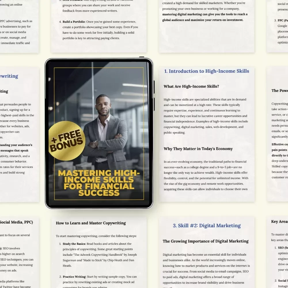 Mastering High-Income Skills for Financial Success | 5 high income skills Guide for Copywriting, Digital Marketing & Sales Success | Digital Download