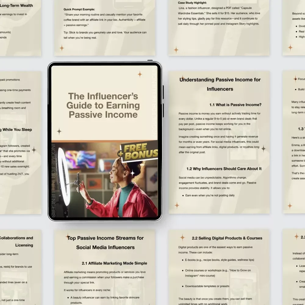 The Influencer’s Guide to Earning Passive Income – Passive Income for Social Media Influencers Digital Download Guide for Creators & Content Entrepreneurs